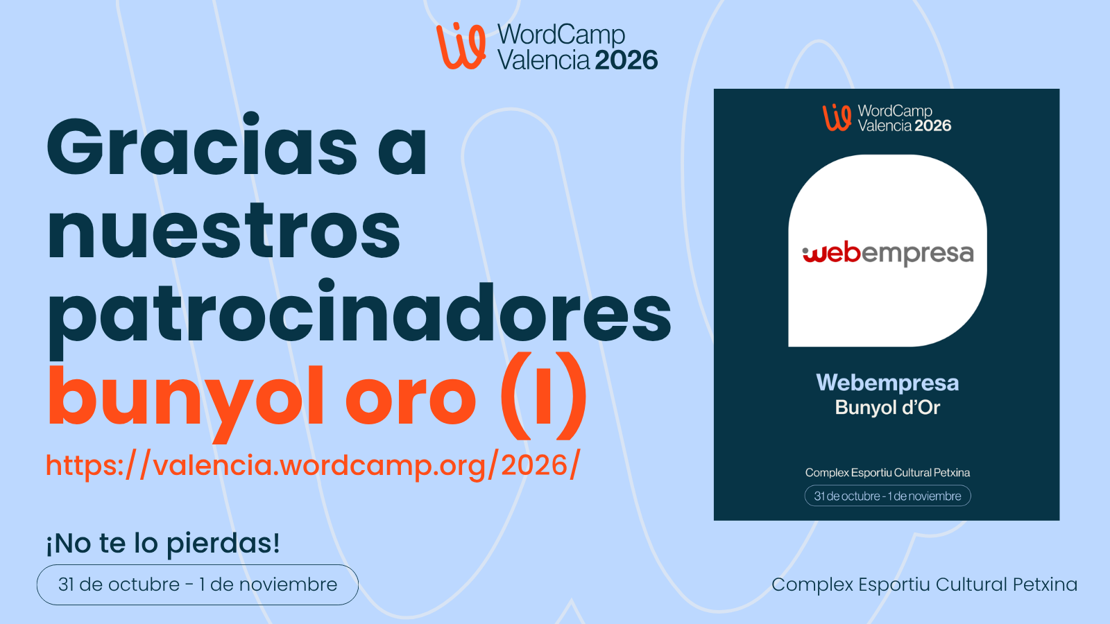 Webempresa, patrocinador Bunyol de Oro de WordCamp Valencia 2026
