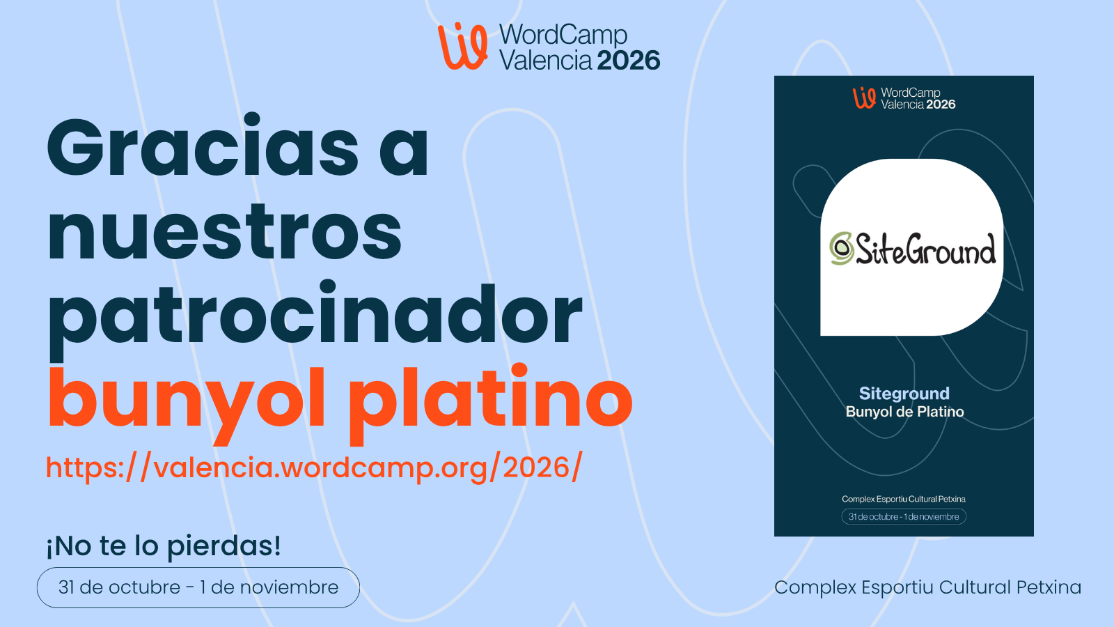 SiteGround, nuestro patrocinador Bunyol de Platino de WordCamp Valencia 2026