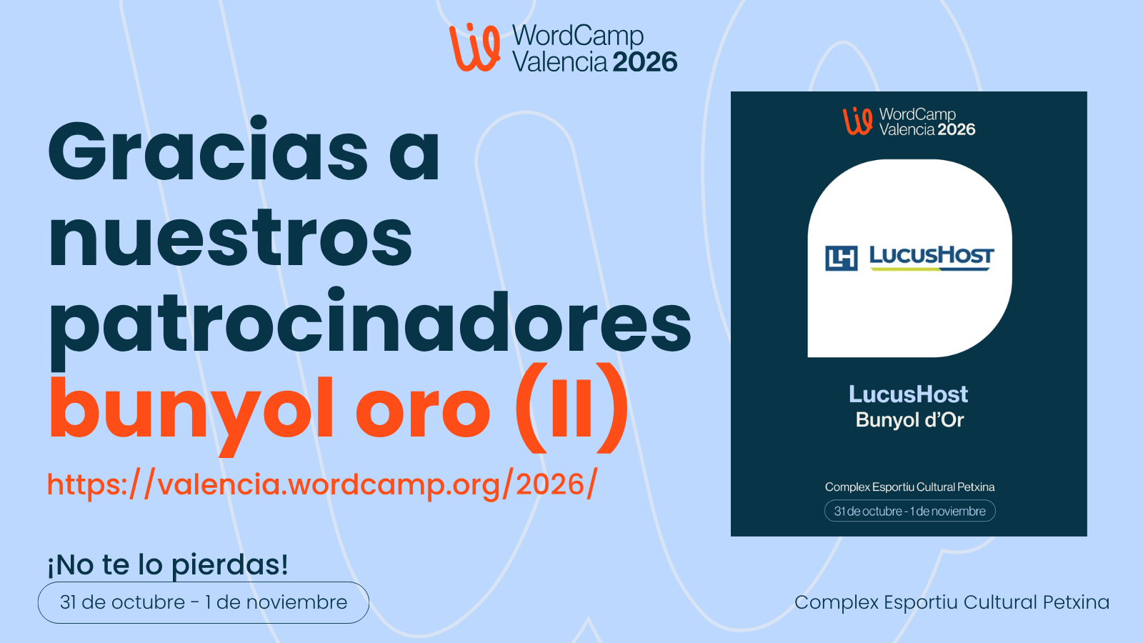 LucusHost, patrocinador Bunyol de Oro de WordCamp Valencia 2026
