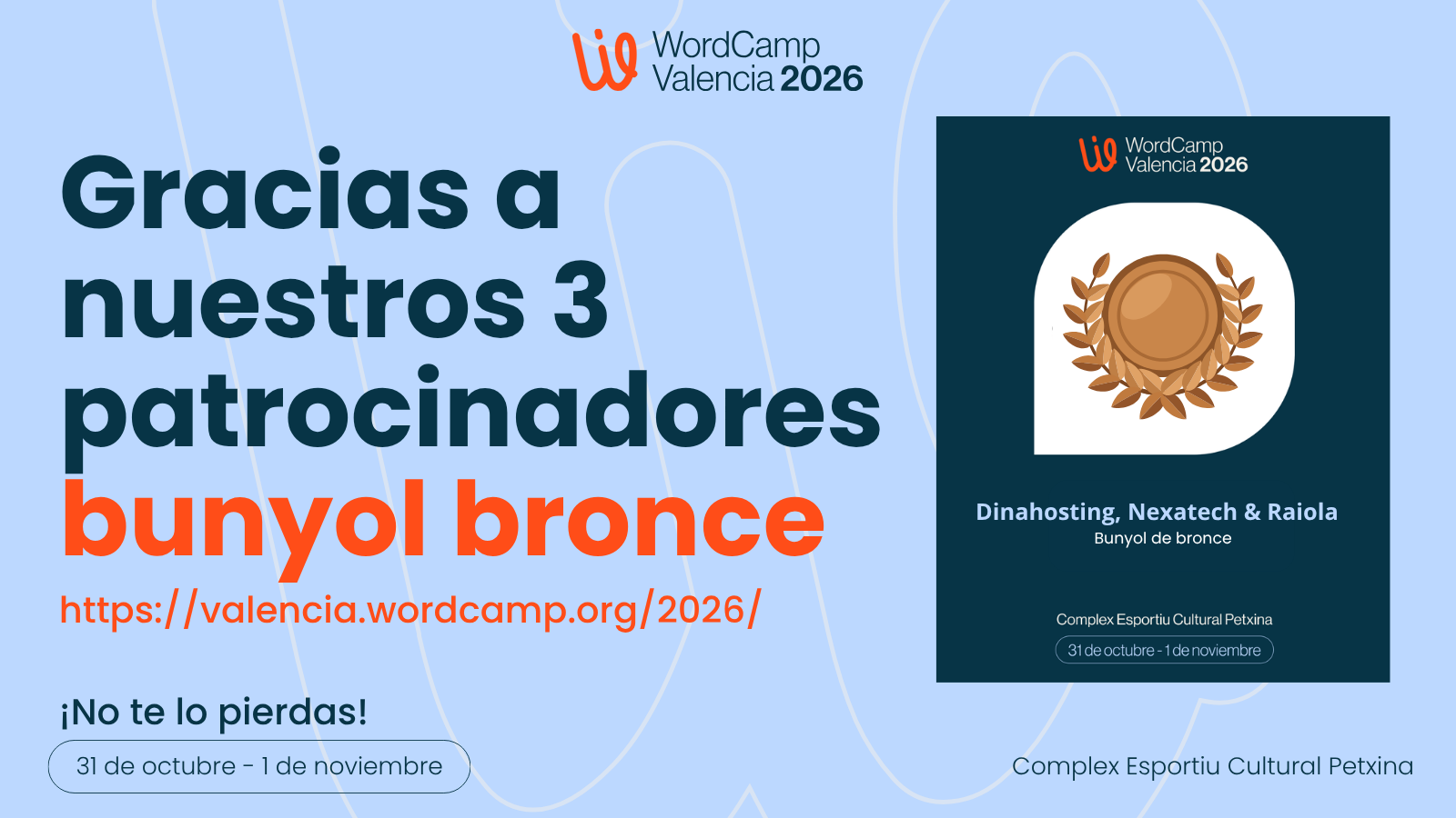 Raiola Networks, Dinahosting y Nexatech Studio, patrocinadores Bunyol de Bronce de WordCamp Valencia 2026